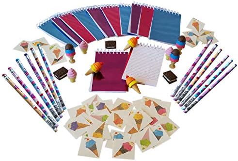 Wiser Road Sweet Treats Ice Cream Notepads, Pencils, and Erasers with 36 Bonus Tattoos - Set for 12 Kids 4-13 (72 Piece Bundle)