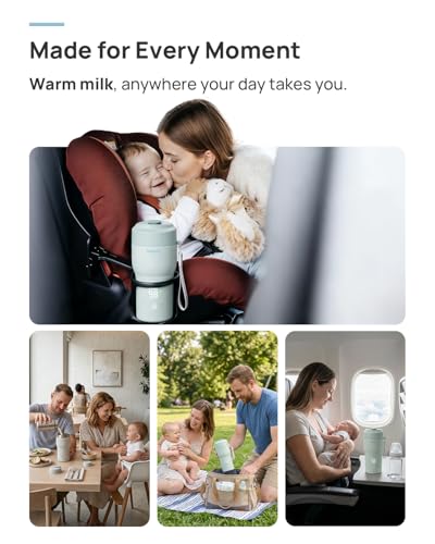 Papablic Pro Portable Bottle Warmer for Travel – 3X Faster Heating, 5 Temp Settings, Baby Milk & Formula Warmer On the Go, Long Battery Life, Mint Green