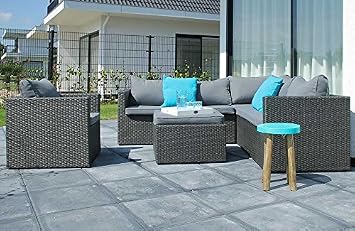 Salon De Jardin Canape En Resine Tressee 6 Places Angle Fauteuil