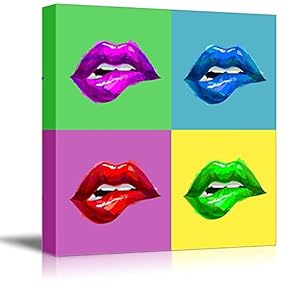 Canvas Wall Art - Multi-Color Pop Art with Sexy Lips - Giclee Print Gallery Wrap Modern Home Art Ready to Hang - 12" x 12"