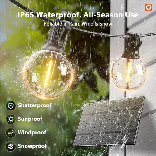 addlon 100FT Solar String Lights Outdoor with Remote, 54 LED Shatterproof | USB Charging, 20+ Hour Runtime, Dimmable & Timable, G40 Waterproof Solar Lights for Outside Backyard Patio Garden Decor