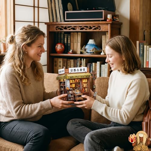 CUTEBEE Book Nook Kit – Casa de Muñecas para Adultos, Tienda de Estilo Japonés Delicada, Casa en Miniatura DIY con Luz LED, Decoración para Estantería, Regalo (Antique bookery of Kyoto)