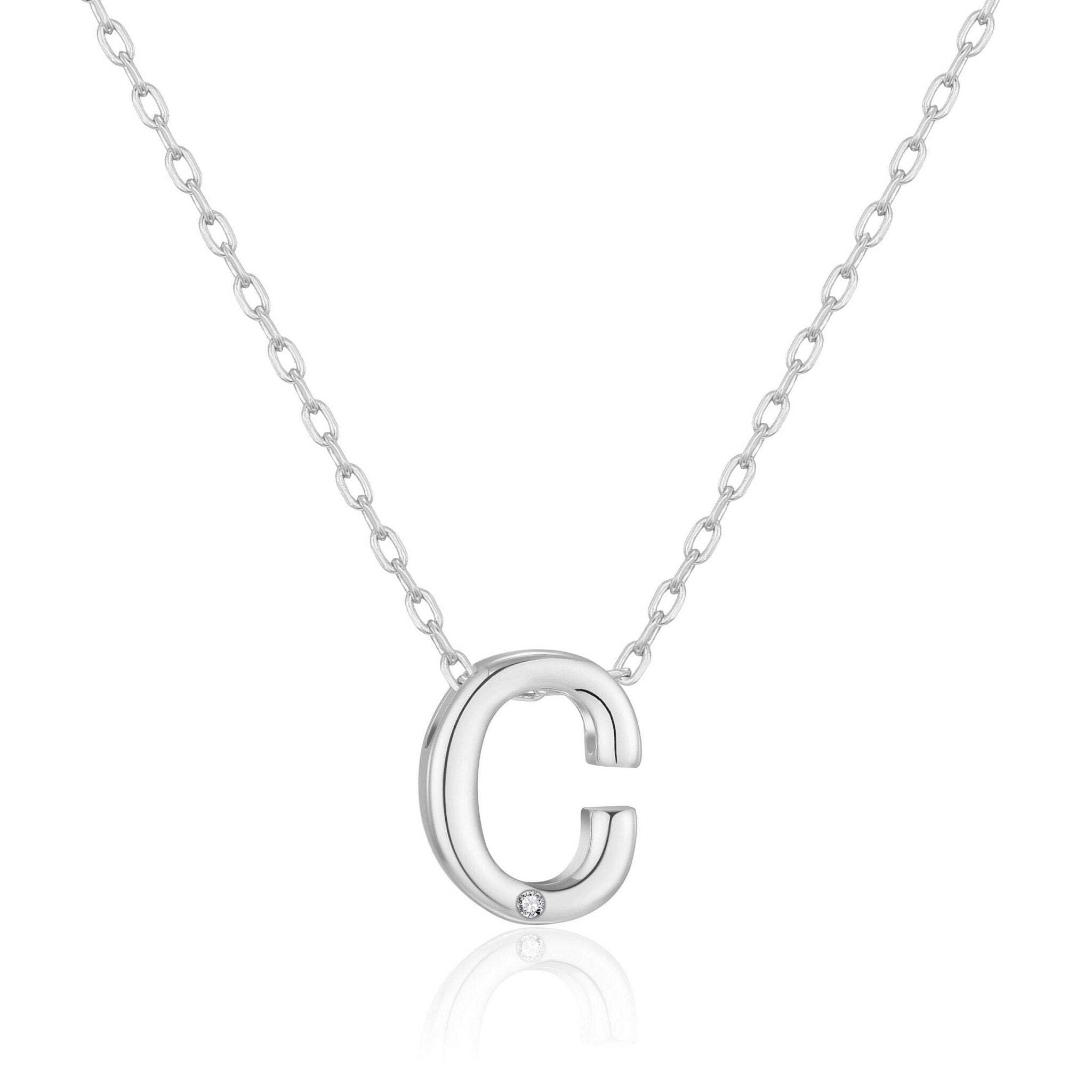Philip Jones Initial Necklace Letter C Created with Zircondia® Crystals