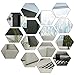 BBTO 15 Pieces 9 cm Adhesive Mirror Wall Stickers Hexagon Mirror Sheet for Home Bedroom Decor, Silver, 1 mm Thickness