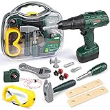 STEAM Life Kids Tool Set with Power Toy Drill | Toy Tool Set Contains Tool Box and Toy Hammer, Goggles, Power Drill and 11 More Play Tools