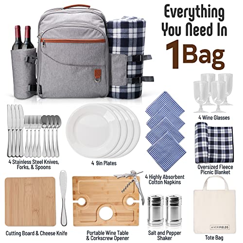 AveriFields Picnic Backpack, Durable Picnic Bag with Premium Cutlery