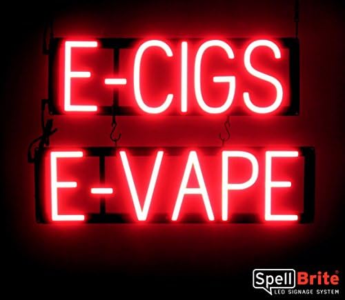 SpellBrite E-CIGS E-VAPE Sign for Smoke Shops | Smoke Shop-Related Signs with Neon Look, Red LED Light | 22.6" x 15.0"
