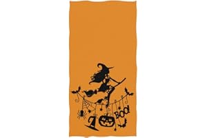 Naanle Halloween Witch Flying with Broomstick Soft Bath Towel Highly Absorbent Large Hand Towels Multipurpose Decorative for Bathroom, Hotel, Gym and Spa (16" x 30",Orange)