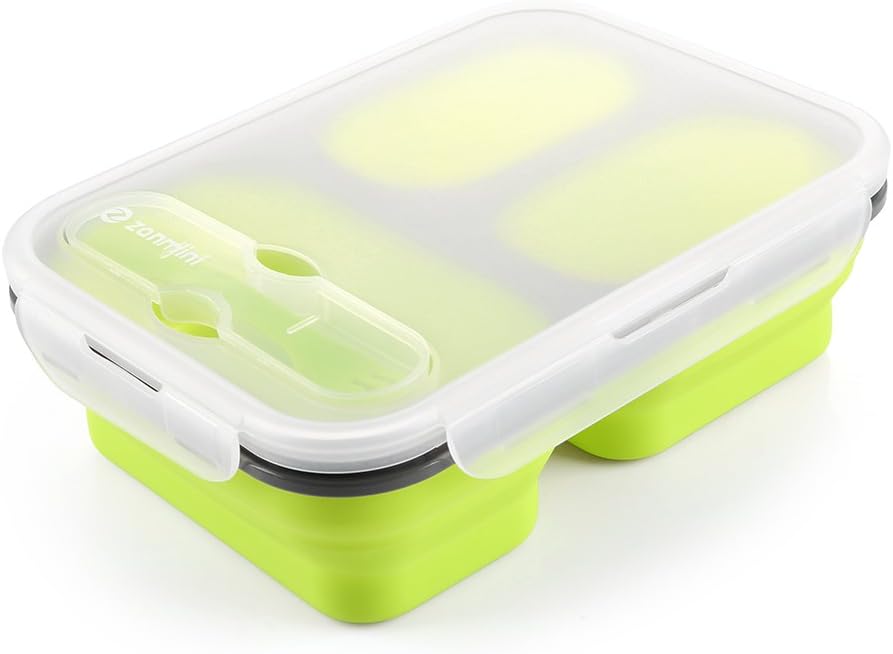 Zanmini Collapsible Silicone Food Container 3 Compartments,Food Storage