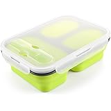 Zanmini Collapsible Silicone Food Container, Collapsible Bento Food Box Lunch Container with Fork Spoon, Lunch Box Leakproof for Adults, Kids - Dishwasher Freezer Microwave Safe