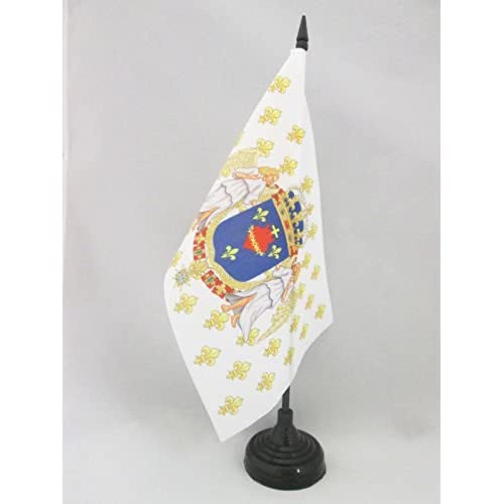 AZ FLAG Kingdom of France Sacred Heart Angels Table Flag 5'' x 8'' - French Royal Office Decoration 100% Polyester 21 x 14 cm - Mini Desk Flag with Pole and Black Plastic Base