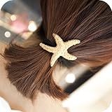 Golden Metal Starfish Star Fish Elastic Stretch Ponytail Holder Hairband Hair Tie Ring Rope Band Statement Steampunk Hair Styling Accessories by ANGELANGELA