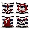 Tarolo Set of 4 Linen Throw Pillow Cover Case Summer Coastal Nautical Theme Red Anchor Sailboat Compass Waves Decorative…