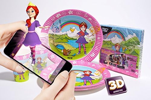 Princess 3D Augmented Reality Party Set Supplies (Napkins + Cups + Paper Plates) - Compatible with iOS &amp; Android - The Ultimate Virtual Reality Tour, Dowload The Magic Xperience APP At No Charge!