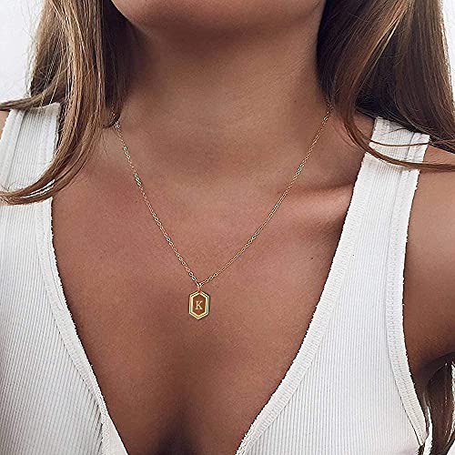 UHIBROS Necklaces for Women, 14K Gold Plated Hexagon Initial Necklaces, Dainty Personalized Alphabet Letter Choker with Adjustable Chain Pendant, Jewelry Gift for Women, Girls or Men-U