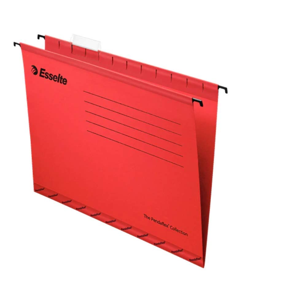 Esselte 90336 Classic Reinforced Suspension File, Foolscap, Pack of 25, Tabs Included, Red, 360 x 240 mm