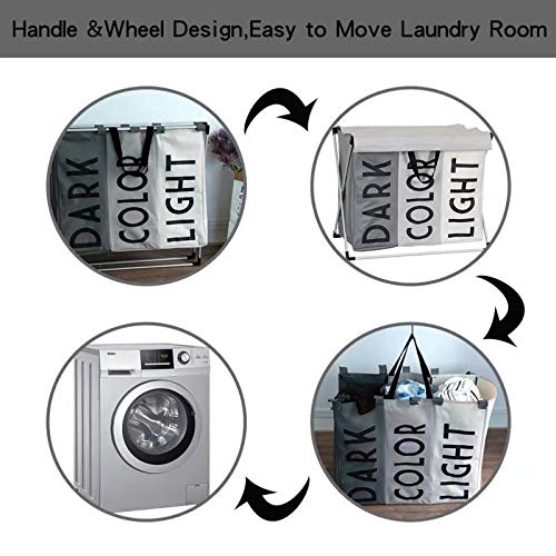 HOSROOME 3 Sections Large Laundry Baskets Hampers Sorter with Lid Triple Hampers for Laundry Bathroom Bedroom Home College Use,Grey