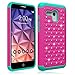 Fierce XL Case, OneTouch Flint Case, EC Hybrid [Dual Layer] [Drop Protection] Studded Rhinestone Crystal Bling Protective Case Cover For Alcatel OneTouch Fierce XL/Pixi Glory 4G LTE(Rose+Teal)