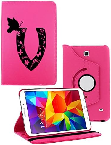 Letter (V) For Samsung Galaxy Tab 4 7.0 Case - Ultra Slim Lightweight Rotating Hot Pink Cover With Stand for Samsung Tab 4 7-Inch Tablet Case (WILL NOT Fit Samsung Galaxy Tab 3 7.0) (Letter (V) Pink)