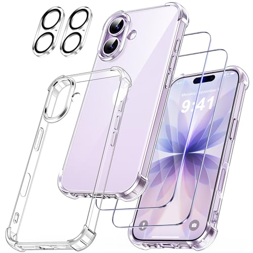 FLLAO 5 in 1 Case for iPhone 17 with 2 Screen Protector and 2 Camera Lens Protector, [Built-in Air Pad] Anti-Shock, Anti-Scratch Phone Case 6.3 Inches, Transparent