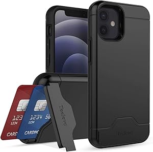 Teelevo Wallet Case for iPhone 12 Mini, Dual Layer Case with Card Slot Holder and Kickstand for iPhone 12 Mini - Black
