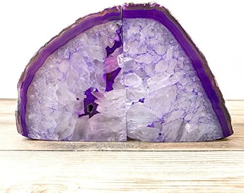 Dream Gem: Polished Agate Stone Bookends Pair (Purple, 6-8LBS)