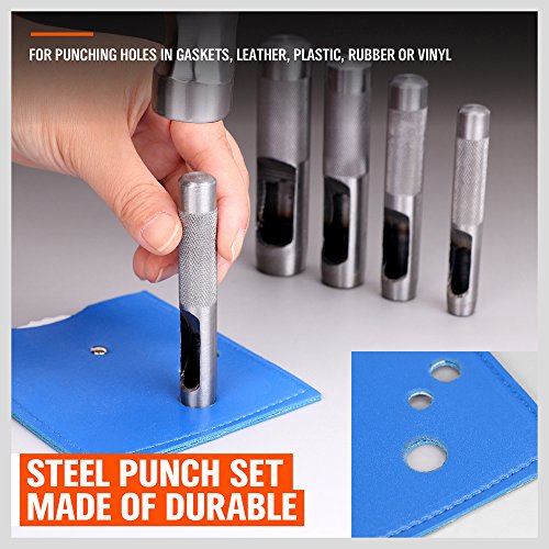 HORUSDY Heavy-Duty 12-Piece Hollow Punch Set with Holder for Punch Precise Holes in Leather or Plastic - Thumbnail 4
