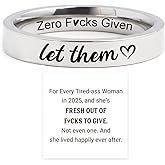 17VKL Let Them Zero Fcks Given Mantra Rings for Women, Inspirational Stainless Steel Engraving Stackable Ring Self Worth Motivation Circle Rings, Personality Friendship Gift Jewelry for Women