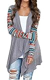 Relipop Women Black and White Striped Long Cardigan Loose Jacket (X-Large, Gray)