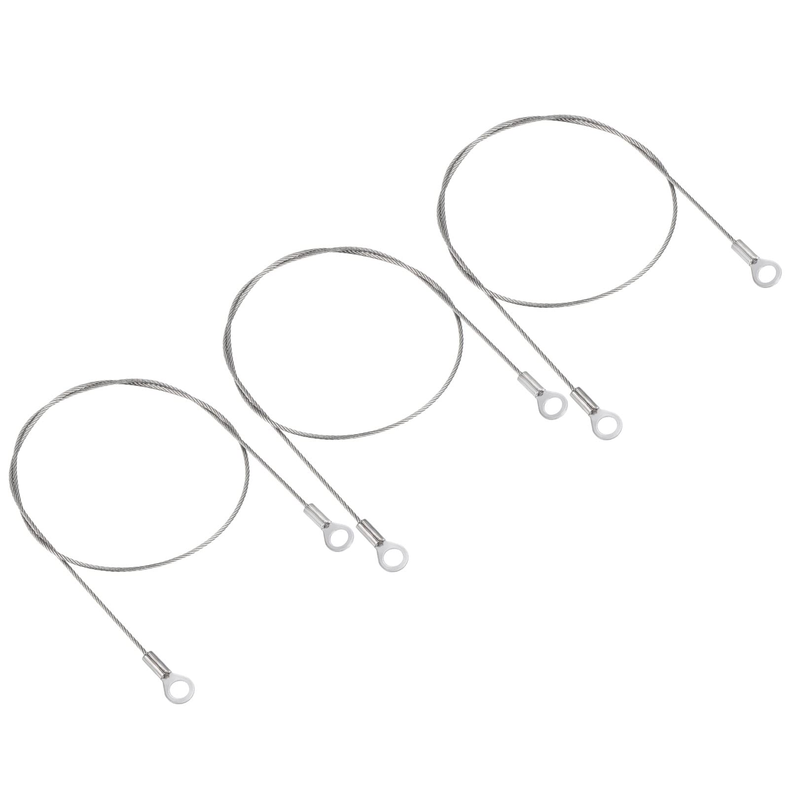 PATIKIL Stainless Steel Lanyard Cable 20 Inch 50cmx1.5mm, 3 Pcs 6mm ID Eyelets Ended Loop Security Wire Rope