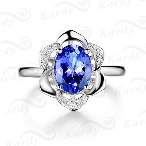 Unique Fashion Blue Genuine Gemstone Tanzanite Solid 14K White Gold Wedding Promise Diamond Band Ring For Women