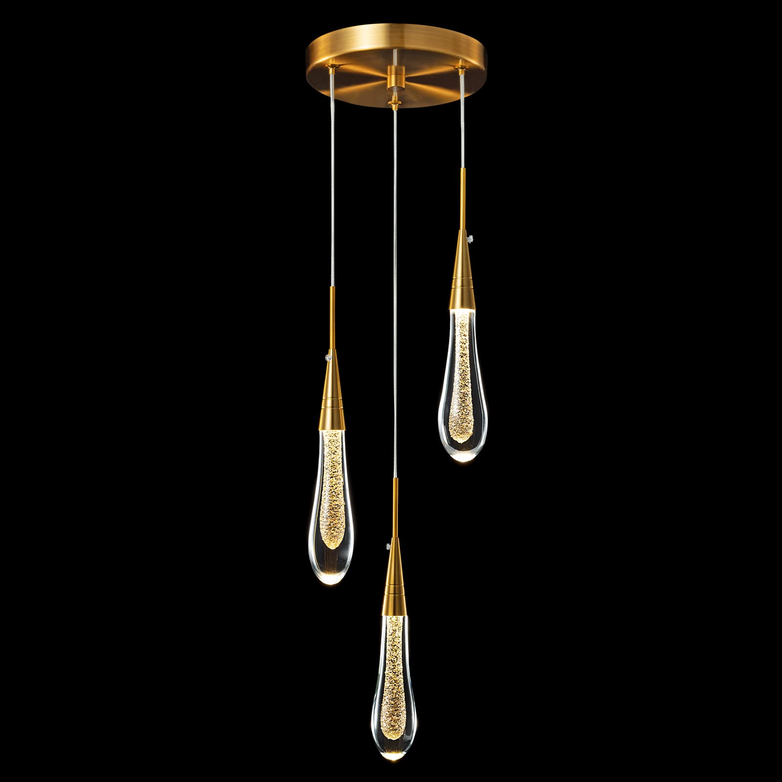 Photo 1 of LMQNINE Kitchen Light Fixtures Ceiling Dimmable LED Modern Gold Pendant Light Mini Teardrop Crystal Pendant Light for Kitchen Island Bedroom Hallway Entryway (3-Light)