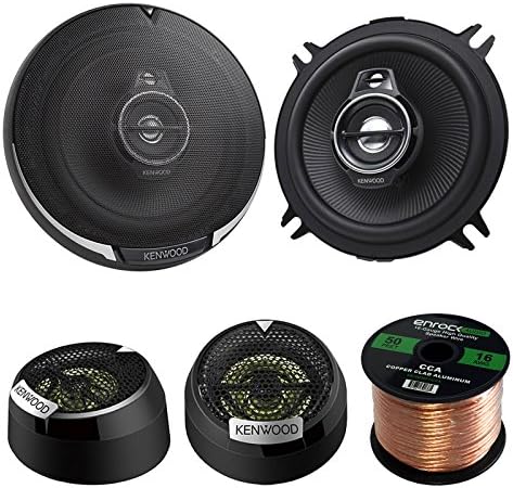 2 Pair Car Speaker Package Of 2x Kenwood KFC-1395PS 5 1/4 320-Watt Black Audio Coaxial Speaker Bundle With Kenwood KFC-ST01 1" Inch 160-Watt Dome Tweeters+ Enrock 16g 50Ft Speaker Wire