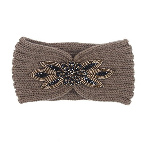 Women Knitted Headband Ear Warmer Stretchy Headwrap Head Wrap Hair Band Turban for Cold Whether by BCDshop (Khaki 2)