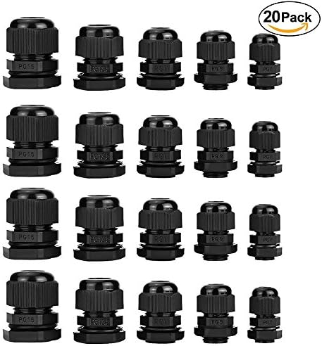 Plastic Waterproof Adjustable 3.5 - 13mm Cable Glands Joints, PG7, PG9, PG11, PG13.5, PG16, Pack of 20