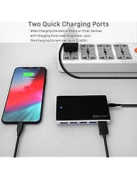 BYEASY Powered USB Hub 3.0, 7 Port USB Splitter with Adapter Power Supply, 2 ft Long Cable and 1 Smart Charge Port for iMac Pro, MacBook Air, Mac Mini Pro, PS4, Surface Pro, Notebook PC, Laptop, etc