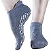 Pilates Yoga Grip Socks for Women - 2 Pairs Non Slip Barre Exercise - (Blue & Grey) Fit 7-9 Shoe Size