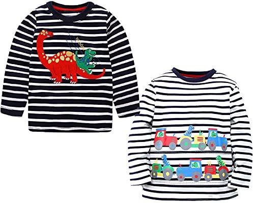 NYCMIRABELLE Baby Boys Sweatshirts Cotton Cartoon Kids Long Sleeves T-Shirt Striped (5T, 2pcs-05)