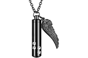 abooxiu Cylinder Cremation Necklace for Pet ashes Urn Necklace with Angel Wing Pet Paw Ashes Necklace for Dog/Cat Pet Memorial Keepsake Jewelry
