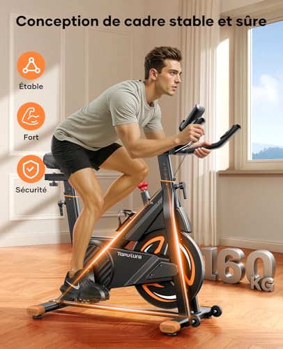 TOPUTURE Velo D Apartment Magnetic, Bicycle Apartment Connected APP, Adjustable Resistance, Indoor Bike with Silent, Exercise Bikes with Heart Rate Capacity 160kg