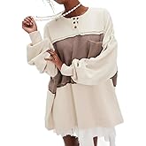 VAOYIU Womens Oversized Colorblock Pullover Sweatshirt Long Sleeve Crewneck with Pocket Casual Vintage Style Top
