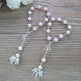 24 Pcs Pink Mini Rosary Baptism Favors with Angels for Girl Recuerdos de Bautizo Finger Rosaries Silver Plated