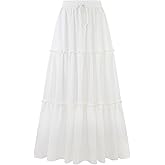 Arolina Women's Summer Maxi Skirt Trendy High Waist Pleated Ruffle Long Skirts Flowy Beach Boho Skirt Dress with Pockets