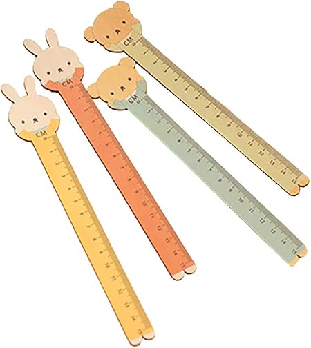 Amazon Moin Moin 定規 じょうぎ 動物 アニマル うさぎ 熊 クマ 兎 木製 4種セット 青 黄色 緑 オレンジ 定規 文房具 オフィス用品
