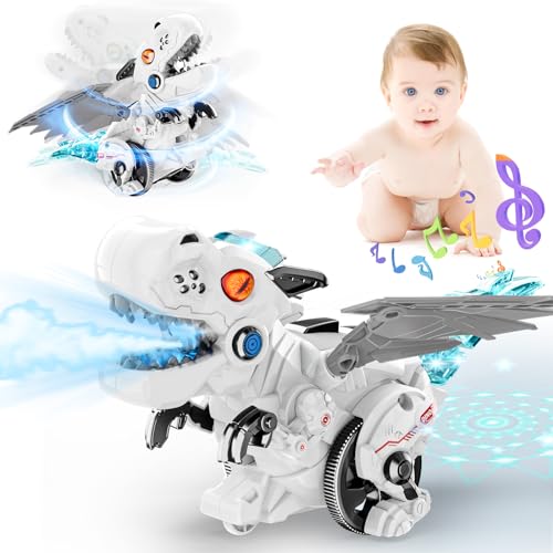 Dinosaur toys for ages 2-4, Toys for Kids, Dinosaur Birthday Decorations with Spray and Lighting,Toddler Toys Electronic Walking Dinosaur for 3 4 5 6 Year Old Boy Christmas Birthday Gift (White)