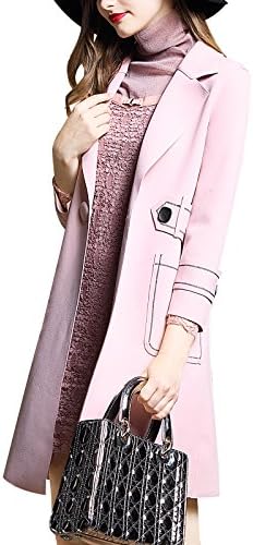 DanMunier Women's Long Trench Notched Lapel Button Closure Coat #7954