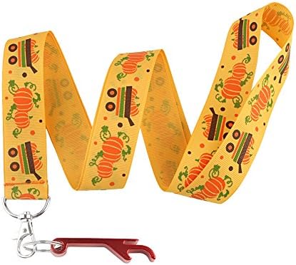 Orange Pumpkins Car Keychain Keyring Key Chain Holder Lanyard Straps with Mini Silver Steel Spring Clips -with Red Bottle Opener Keychain