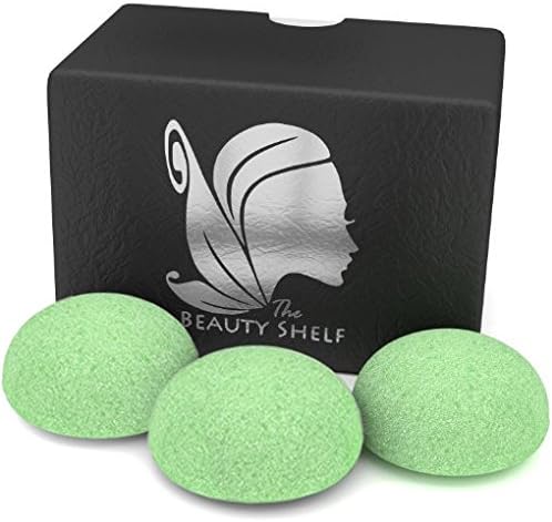 Konjac Sponge (3 Pack) - Facial Sponges - Hemisphere Shape - Green Tea