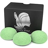 Konjac Sponge (3 Pack) - Facial Sponges - Hemisphere Shape - Green Tea