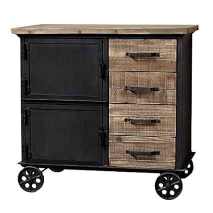 Industrial Rustic Wood And Iron Chest Of Drawers On Wheels 90 Cm